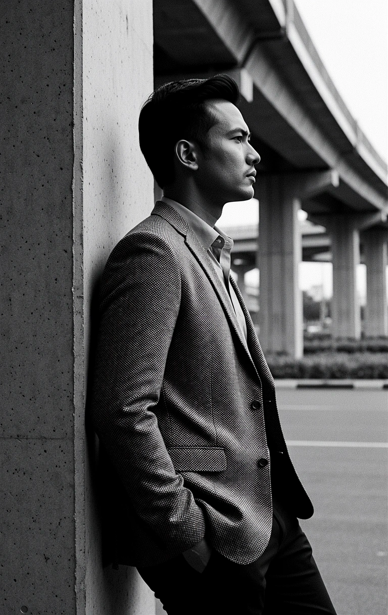 Professional male figure in Jakarta urban surroundings